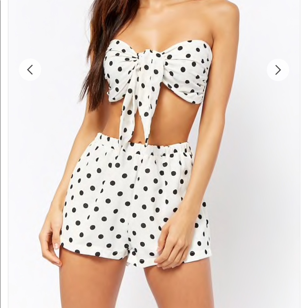 Polka Dot Tie-Front Tube Top & Shorts Set